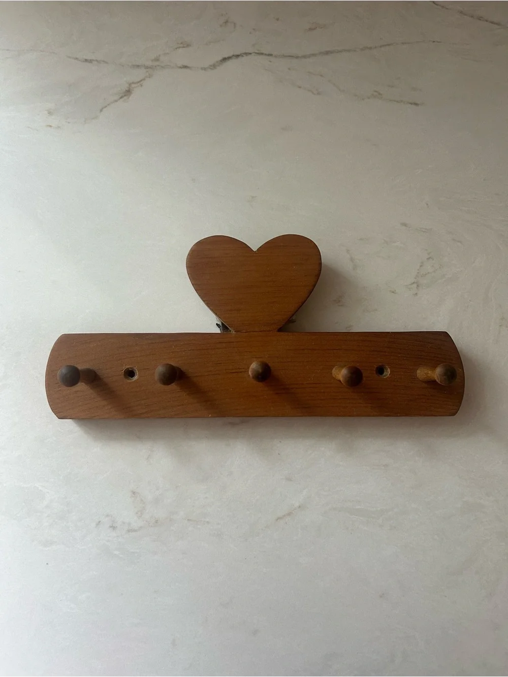 Vintage Wooden Heart Peg Rack 5 Hook Wall Hanger Cottage Country Decor